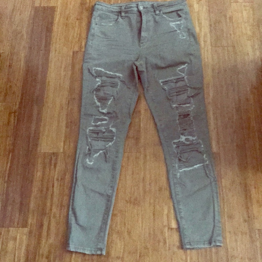 American Eagle Distressed Army Green Jeans